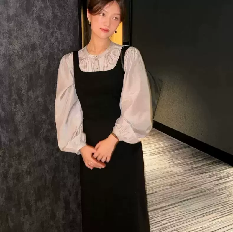 不退不换2025春季新韩国东大门g*d单排扣衬衫+吊带裙连衣裙套装女