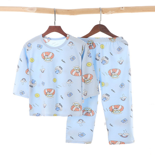 Korean version of home clothes, long-sleeved pajamas, ice-sense summer Iceland suit, thin cotton air-conditioning clothes, new style for middle-aged and older boys and girls