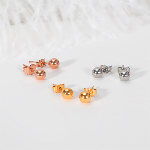 Live streaming elegant mini 18k rose gold plated glossy bead earrings for women titanium steel small gold bean earrings
