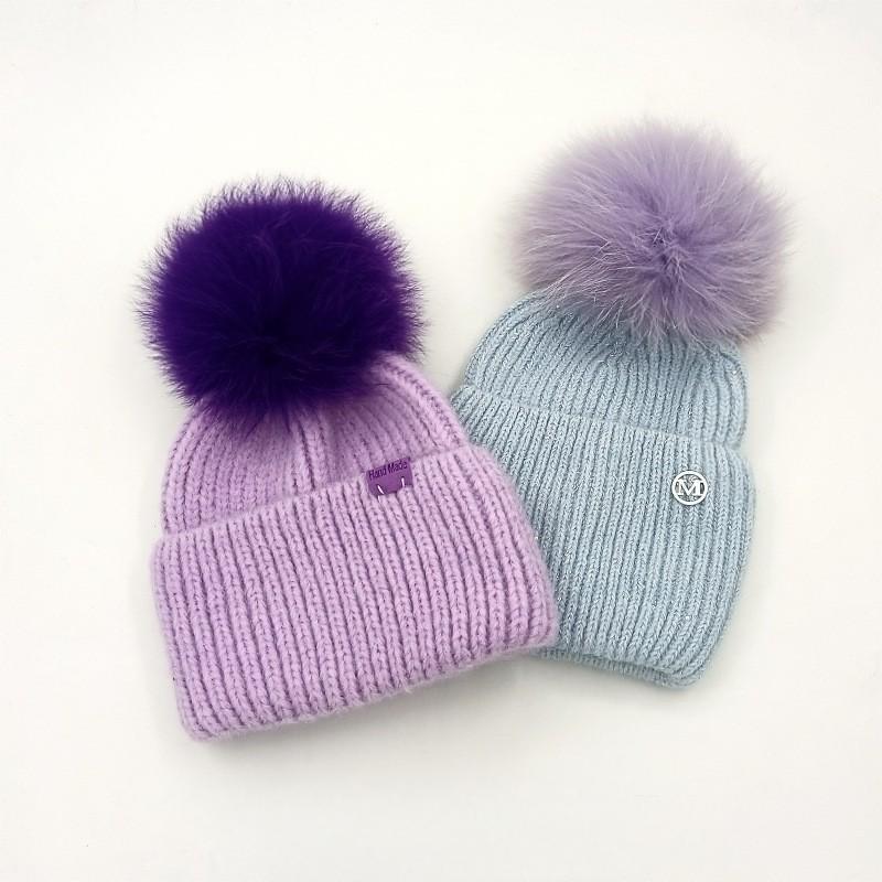 Iceland Fox Fur Ball Knitted Cold Hat Flower and Boy Xinzhi Lei Same Style Woolen Hat for Women Autumn and Winter Warm Cold Hat