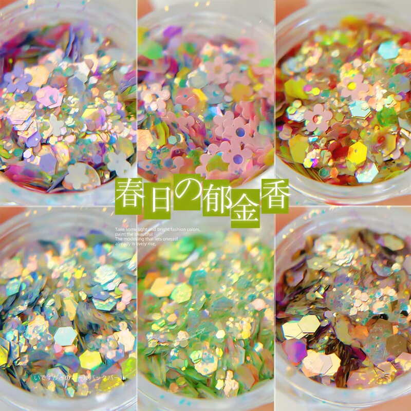 Nail Art Glitter Popular Spring Tulip Flower Glitter Mixed Color Glitter Powder Iridescent Polarized Ultra-Thin Nail Stickers