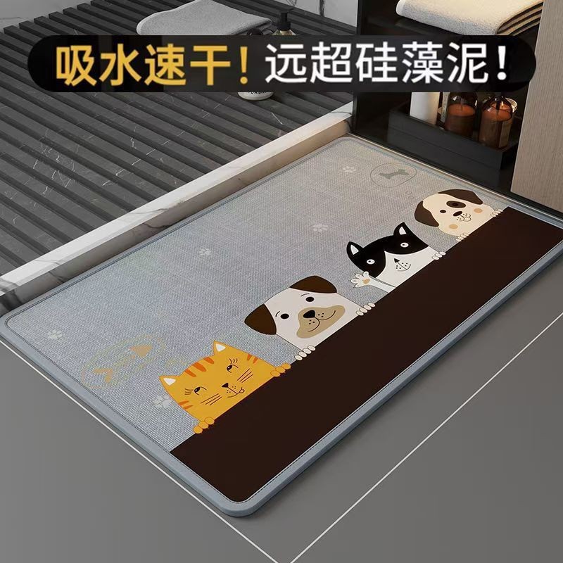 新款亚麻浴室吸水防滑耐脏地垫入户门玄关编织门垫卫生间速干脚垫|undefined
