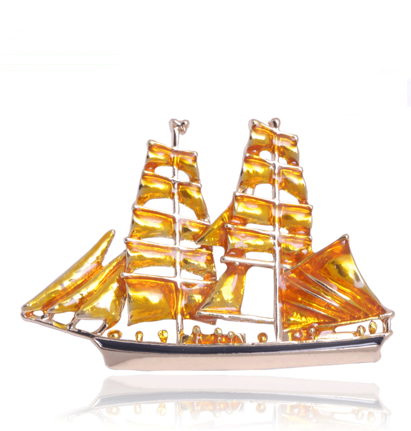 Vintage Transparent Glazed Sailboat Enamel Brooch, Available in Three Colors, Men's Workplace Commuting Formal Wear Brooch, Direct Supply