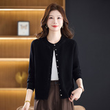 秋冬新款羊毛毛衣薄款开衫简约圆领平板绵羊毛针织外套休闲女装，女装针织衫/毛衣，妃慕昵服饰
