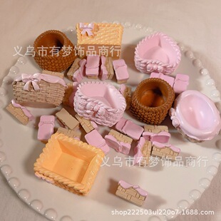 Simulation cute love bow small basket DIY material cream mobile phone case accessories accessories ornaments micro landscape