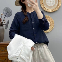 8501早秋简约舒适立领双层棉纱衬衫 女2025春秋新款休闲显瘦衬衣