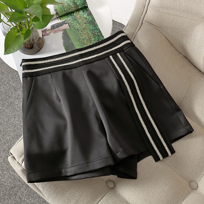 21032312霓潮2021夏季新款短褲女 鏈條邊緞面直筒短褲 OL氣質