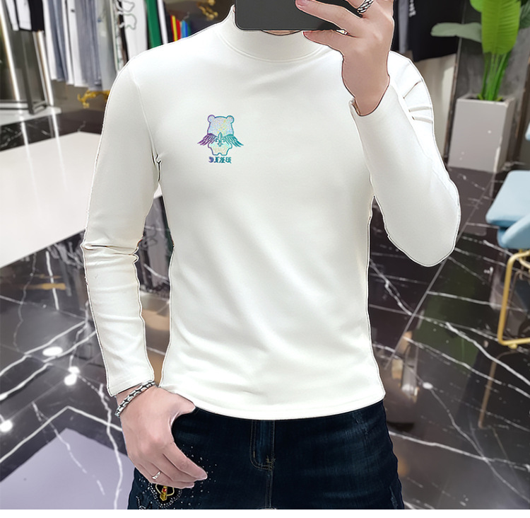 New long sleeved t-shirt half high for autumn winter warmth protection, and a base shirt with hot diamonds, European_voghion.com