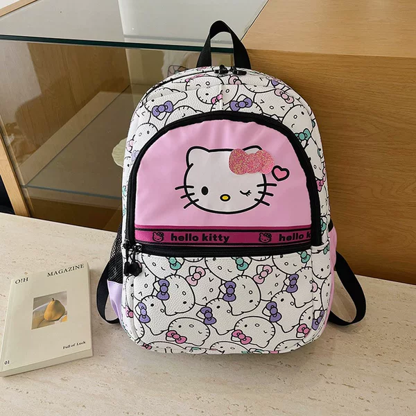 School bag for middle and high school, large capacity, cartoon cute kitten print, lightweight, breathable, waterproof, casual, simple backpack