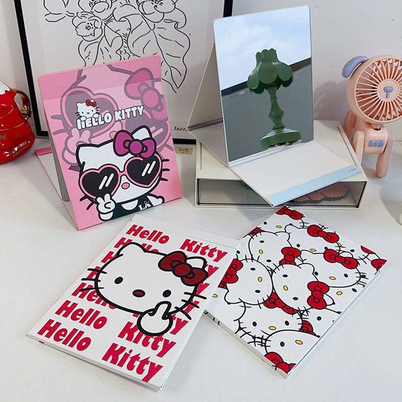 KT猫可爱少女心化妆镜便携可折叠镜子台式桌面大号高清学生补妆镜