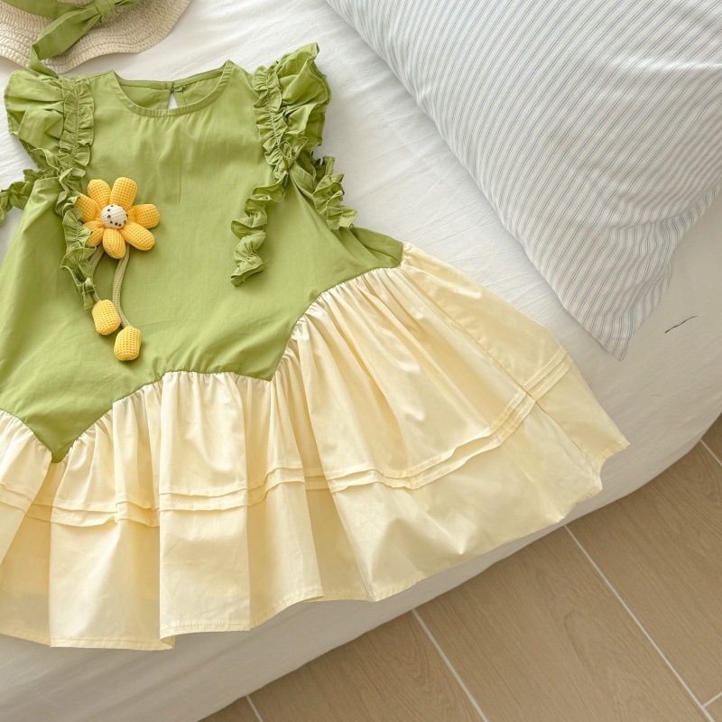 [Sombrero gratis] Vestido de niña Verano 2025 Nuevo estilo Vestido de chaleco de manga voladora de bebé