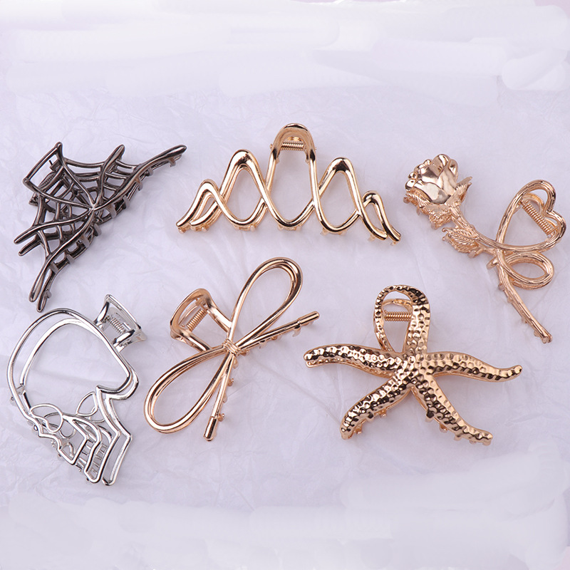 Cross-Border Dark Skull Hair Clip Halloween Spider Web Large Claw Clip Bow Large Wave Starfish Hair Accessory