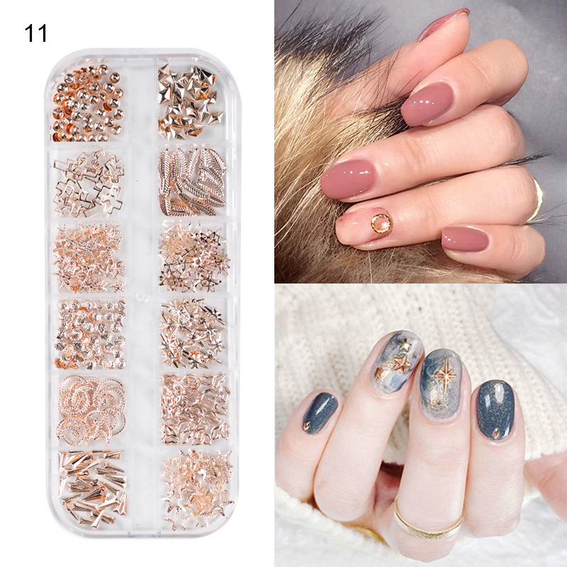 Taifei manicura nuevo japonés 12-rejilla clavo remache joyería traje aleación sólido semicírculo parche de metal