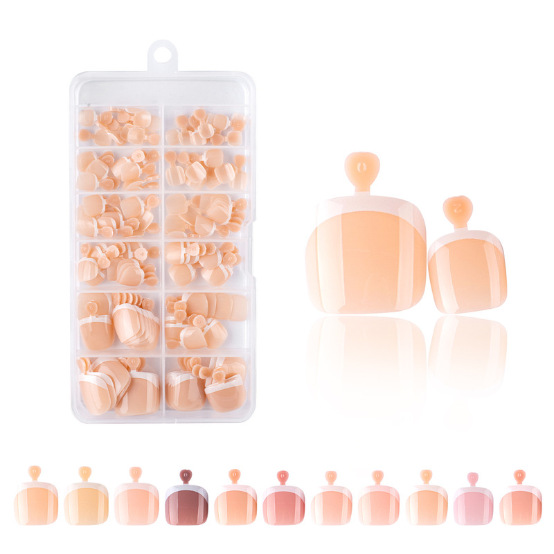 Cross-Border Foreign Trade French Style Toenail Press-On Nails in Nude, Coffee, and White Colors DIY Nail Art French Press-On Nails