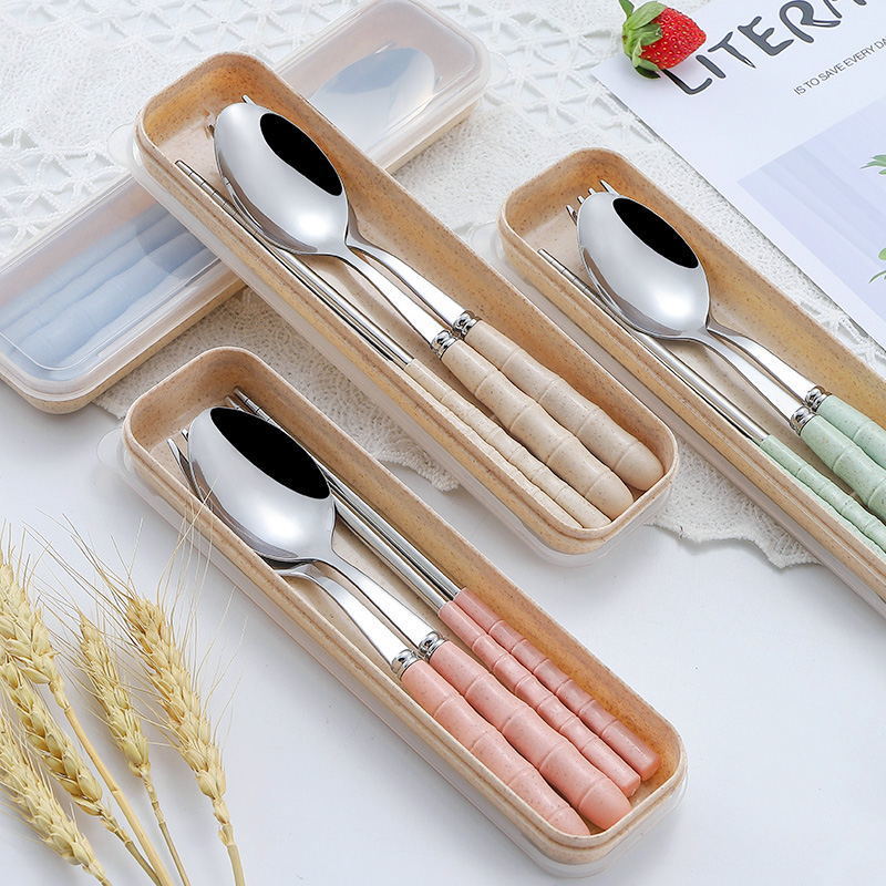 stainless steel Wheat Straw chopsticks Spoon student adult travel canteen portable tableware