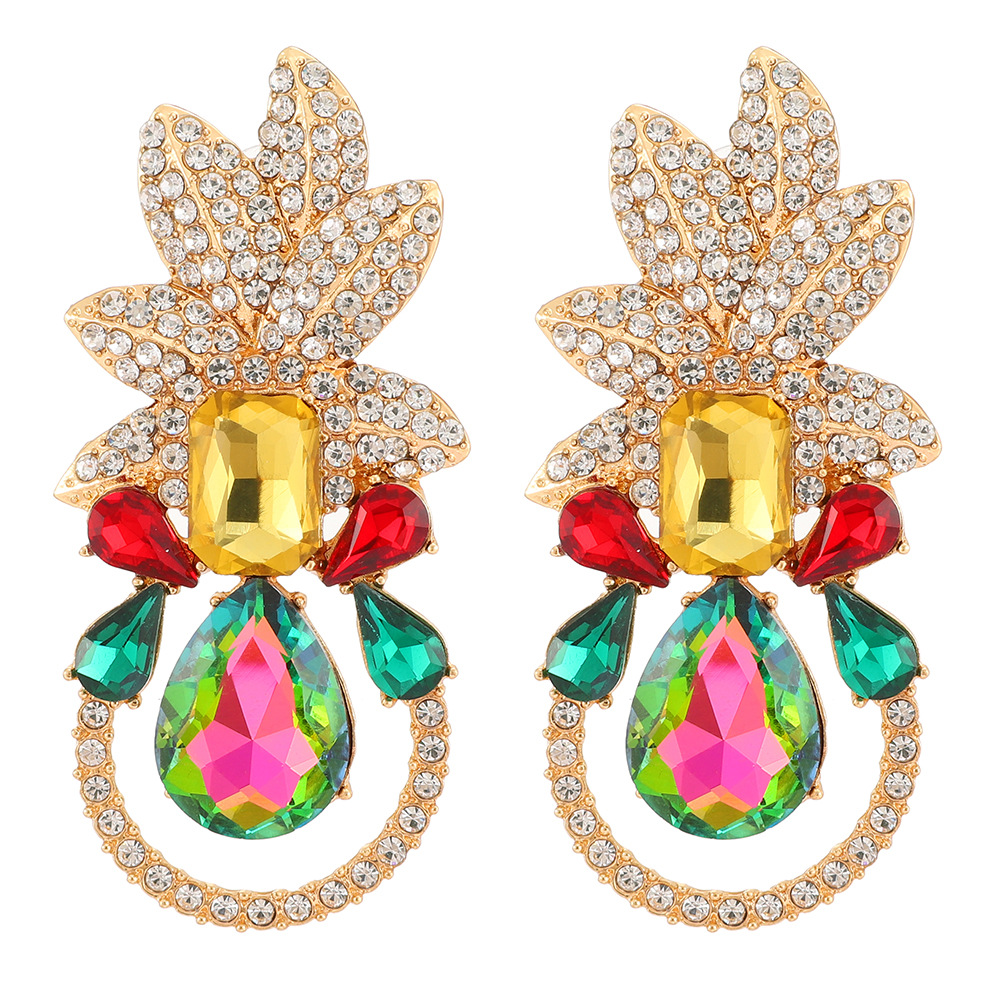 Elegant Luxurious Lady Leaf Alloy Inlay Artificial Gemstones Women's Earrings display picture 2