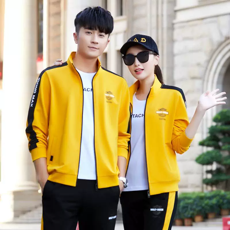 情侣休闲运动套装年轻女春秋长袖长裤套装男款三件套棉套装