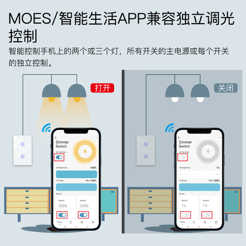 WiFi Tuya smart switch app timed remote control multi-channel Alexa voice control stepless dimmer switch
