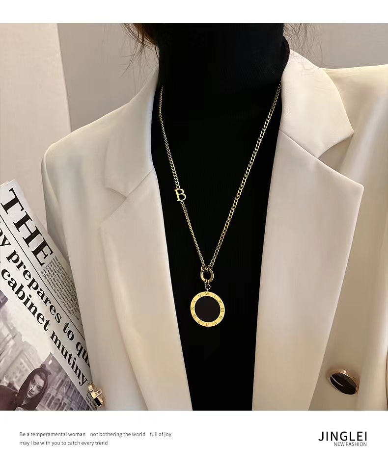 Fashion Round Titanium Steel Plating Inlay Shell Pendant Necklace Colorza_colorza_4