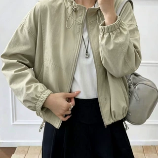 2026秋季韩系立领抽绳设计感纯色外套女小个子宽松洋气冲锋衣厂家