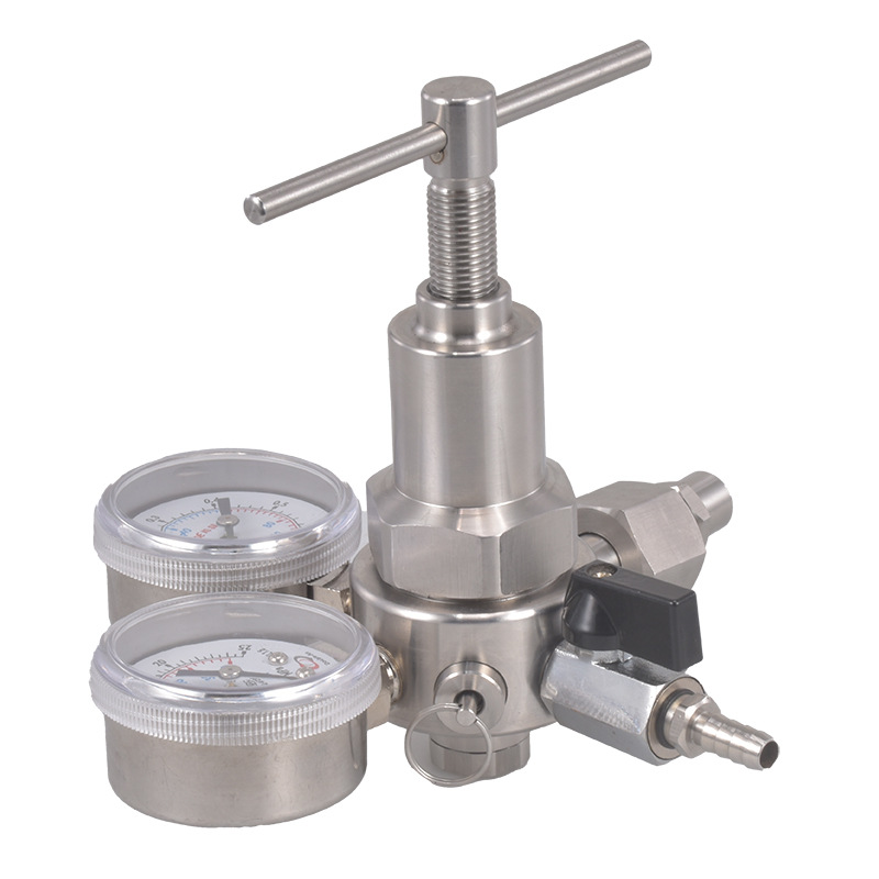不锈钢双表式调压实验室气体调压阀高精度减压阀氧气减压器压力表