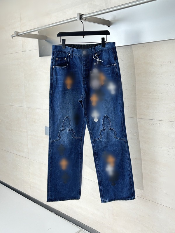 天花板品质25SS潮牌新款CH限定火焰贴皮牛仔长裤男女明星同款帅气|undefined