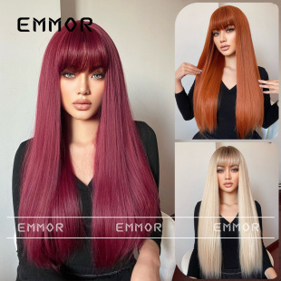 European and American fashion new smooth long straight hair neat bangs natural simulation cross-border supply factory direct wig women