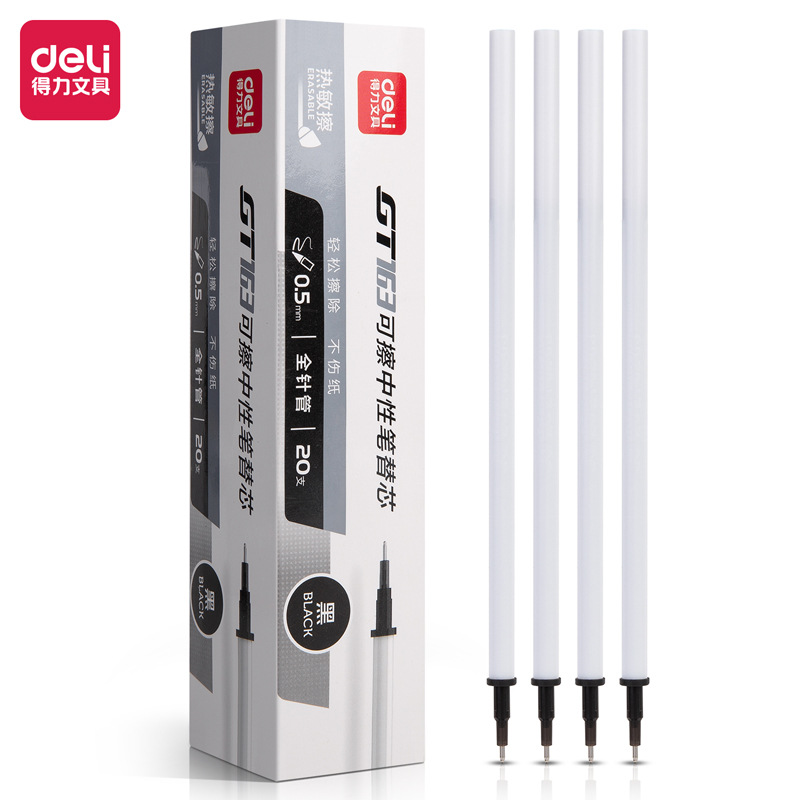 Deli GT163 Thermal Erasable Neutral Pen Refill 0.5mm Full Needle Tube Crystal Blue/Black Cap Pull-out Erasable Refill
