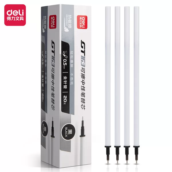 Deli GT163 Thermal Erasable Neutral Pen Refill 0.5mm Full Needle Tube Crystal Blue/Black Cap Pull-out Erasable Refill