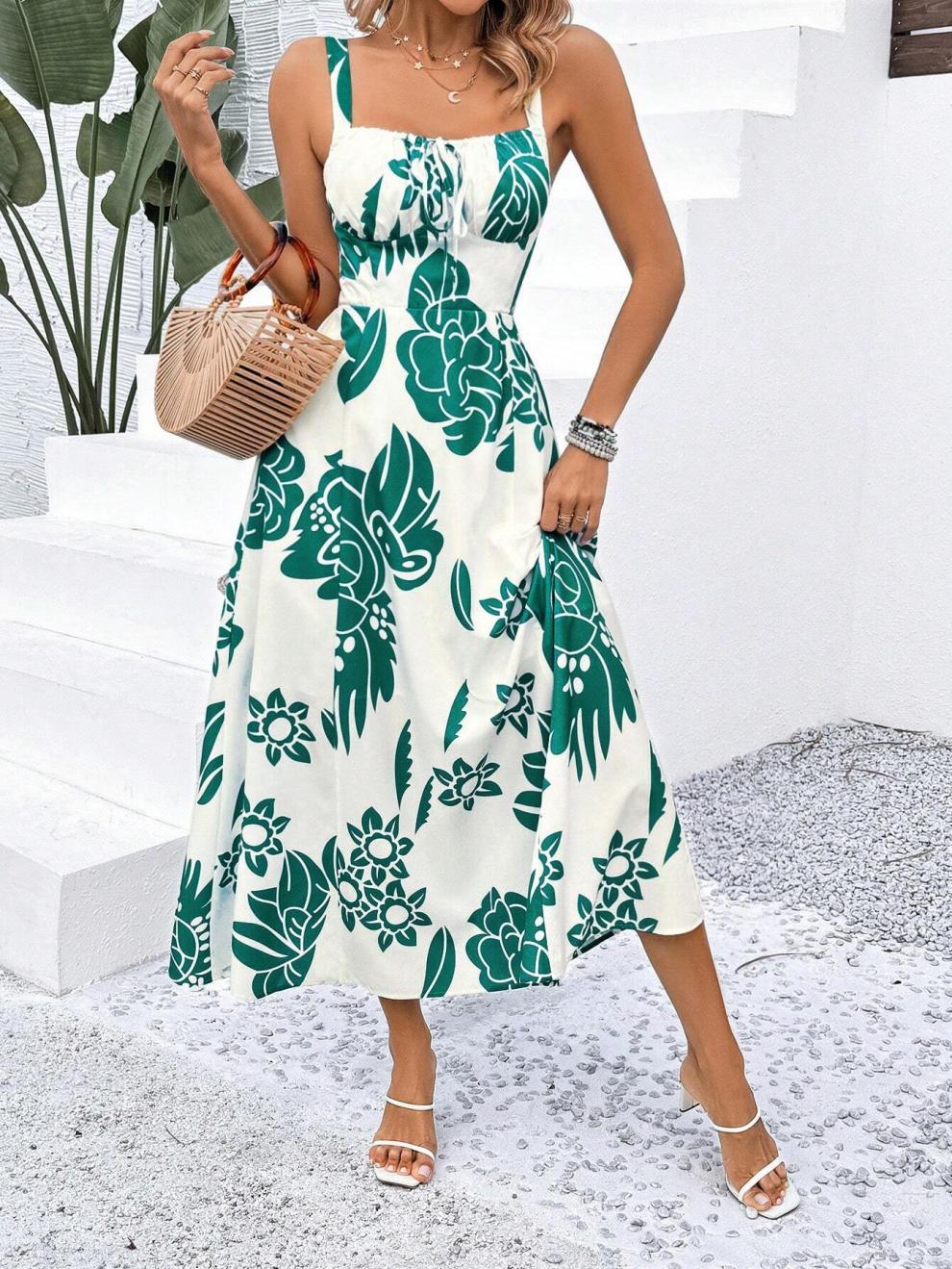 227g Weight Midi Dress Dress Length Type Sleeveless Sleeve Length Strap Dress Dresses Type Sleeveless Sleeve Type Polyester Fabric Type Elastic Waist Waist Line Holiday Occasion Strap Neckline Regular Fit Fit Type Flower Pattern Summer Season Women's Gender Streetwear Style Wholesale Women's Streetwear Flower Holiday Strap Sleeveless Strap Dress 10