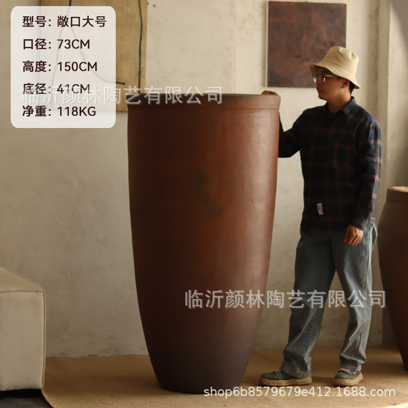 Retro gran gran tanque de terraza de cerámica gruesa de 1,5 metros de alto barril de gran cuenca del centro comercial del hotel decoración del vestíbulo