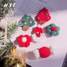 11115韓國冬季手工鈎織聖誕老人糖果花朵發夾發圈帽子圍巾DIY配飾