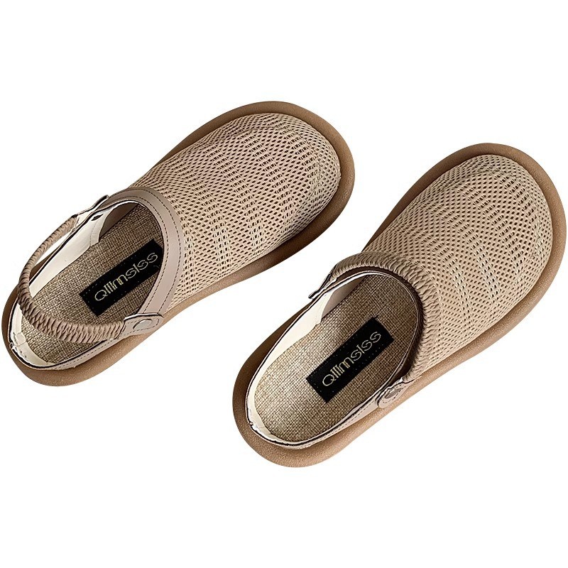 Sandalias de lino de verano para mujer, un zapato, dos medias pantuflas de suela suave, nuevo zapato de malla transpirable, un pedal