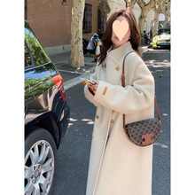 金扣中长款双面羊绒大衣女2025秋冬季高级感韩系立领宽松毛呢外套