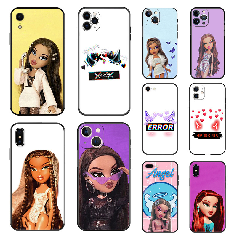 phone case for iphone 15pro max cute doll bratz art black soft cover