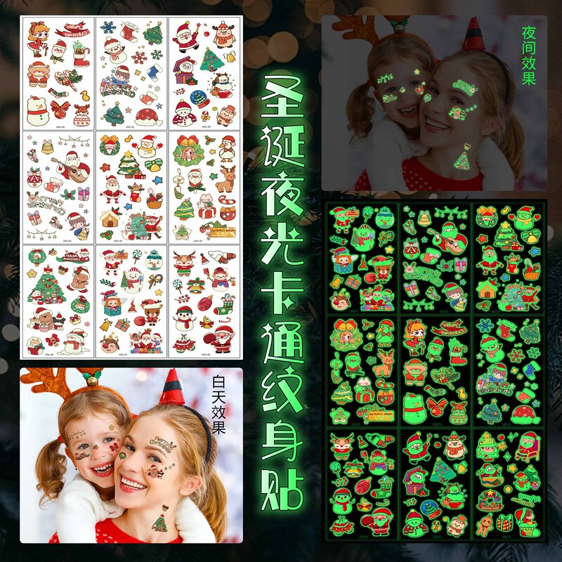 Cross-border New Children Luminous Christmas Tattoo Cartoon Cute Snowman Santa Claus Gift Luminous Sticker