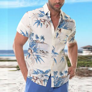 Simple printed short sleeve shirt men's casual loose top