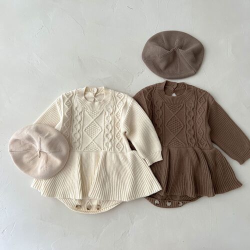 ins infant and children's clothing Korean version of autumn baby girl retro twist woolen dress knitted romper jumpsuit