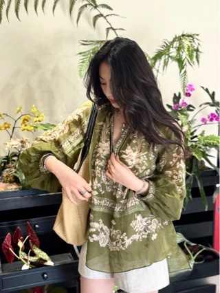 复古印花衬衣波西米亚度假风宽松苎麻长袖上衣93|undefined