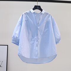 女性のための小さな新鮮な文学的なスタイルのシャツ 7 分袖カジュアルシャツ 2025 夏の新しい韓国スタイルの多用途トップ