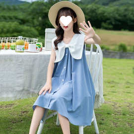 女童夏季无袖背心长裙2025新款中大童韩版娃娃领公主裙韩版连衣裙