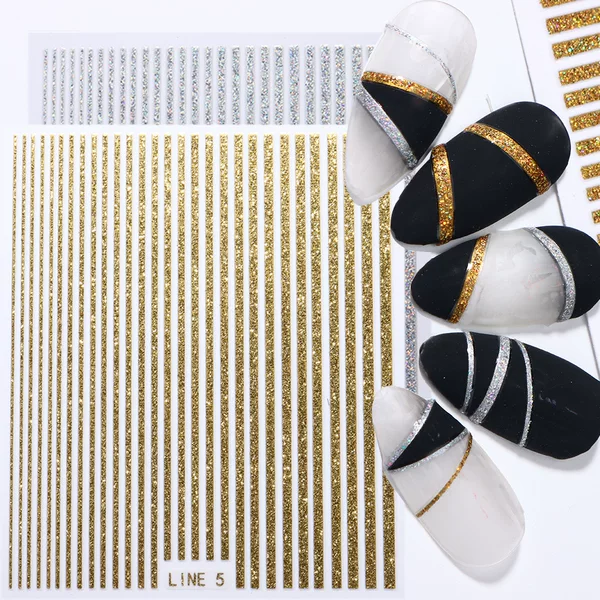 Cross-border new 3D nail stickers DIY imitation metal lines gold and silver adhesive nail stickers nail stickers wholesale