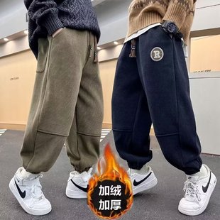 Boys' Pants Spring and Autumn 2024 New Children's Sports Pants Big Children's Autumn Sweatpants Boys fleece-lined Trendy Pants