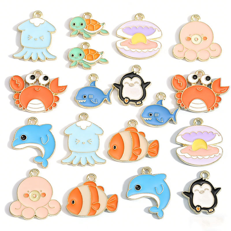 Oil-Drip Marine Animal Shark Shell Alloy Jewelry Accessories DIY Necklace Bracelet Earrings Keychain Pendant