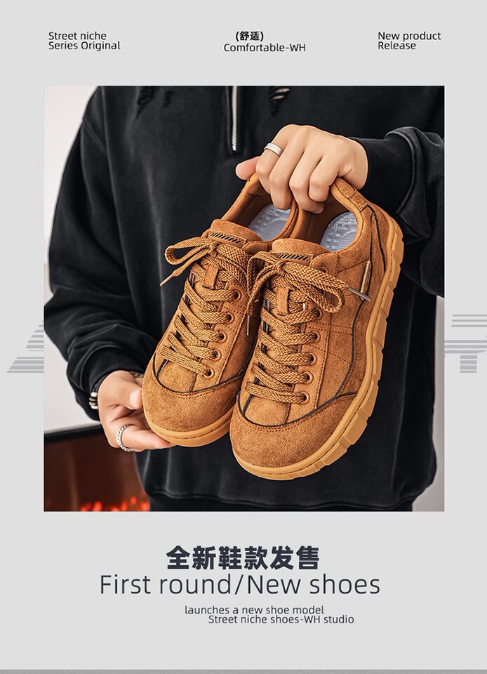 Giày sneaker nam cổ thấp form rộng mũi tròn, đế dày 3 cm, phong cách retro, cỡ lớn — 5018 Kaki, 5018 màu lạc đà, 5018 màu đen chi tiết 2