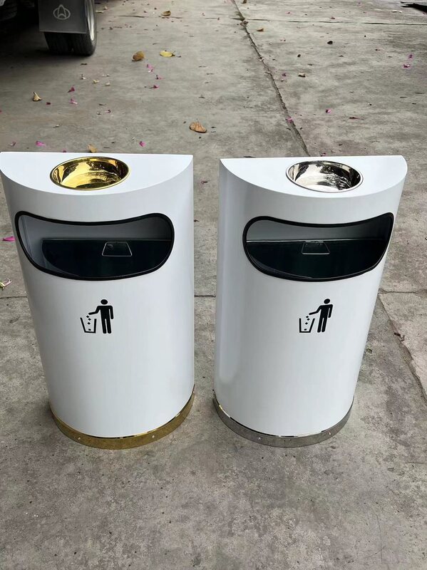 Supermarket Sales Department Stainless Steel Trash Can Hotel Shopping Mall Elevator Entrance Semi-Circular Wall-Mounted Trash Can with Ashtray