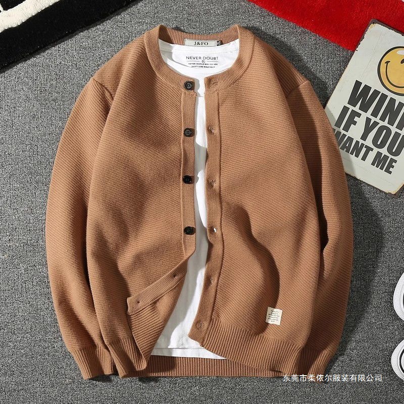 Spring and Autumn Korean Style Jacket Sweater Coat Knit Cardigan Men's Round Neck Trendy Men's Clothing Thick Japanese Retro