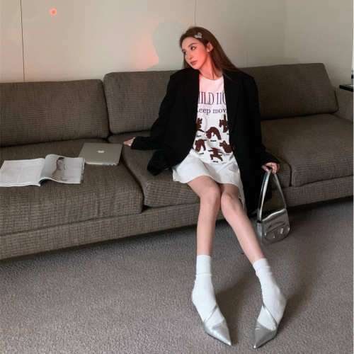 Korean-style bottom-wear missing: Short-sleeve printed T-shirt for women, featuring a Hong Kong-style, laid-back, loose-fitting, mid-length design—perfect for a simple, casual summer look.