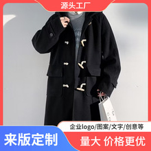 牛角扣羊羔绒毛呢大衣男加肥宽松潮牌冬季情侣情侣中长款风衣外套