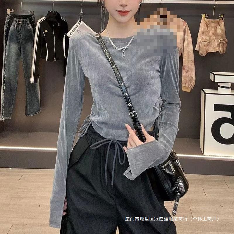 Gray Velvet Long-Sleeved Shirt for Women, New Spring and Autumn Korean Style Vintage-Style Top, Slim Fit and Slimming Inner Layering Shirt Gray Velvet Long-Sleeved Shirt for Women, New Spring and Autumn Korean Style Vintage-Style Top, Slim Fit and Slimming Inner Layering Shirt